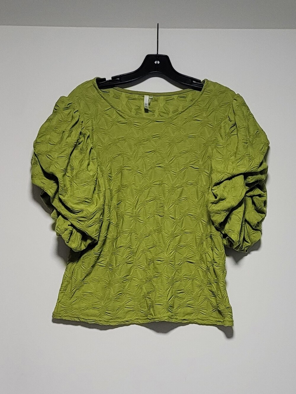 Kaktus Contemporary Knit Bright Green Textured Short Puff Sleeves